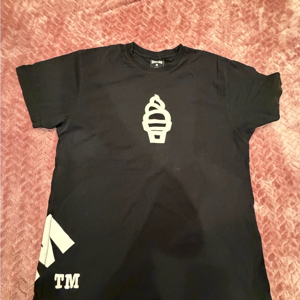 Icecream Black Tee with White Cone Design